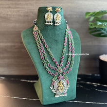 Load image into Gallery viewer, German Silver Lakshmi ji ruby green layered Statement Necklace set