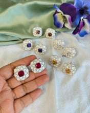 Load image into Gallery viewer, White Enamel Cz Square american diamond Designer Stud earrings