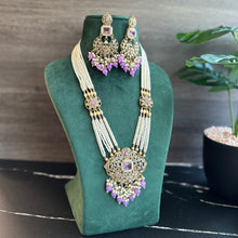 Load image into Gallery viewer, Lavender Golden Polki Long Necklace Set