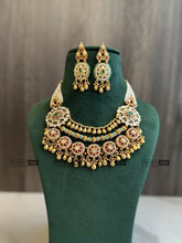 Load image into Gallery viewer, Rajwadi Layered Pearl Ruby Green Necklace Temple Set