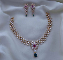 Load image into Gallery viewer, American Diamond Simple dainty designer Necklace set Temple jewelry