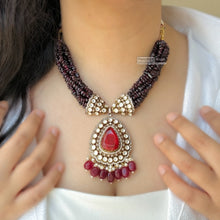 Load image into Gallery viewer, Ruby Moissanite Doublet Gold plated Hydro Beads Necklace set