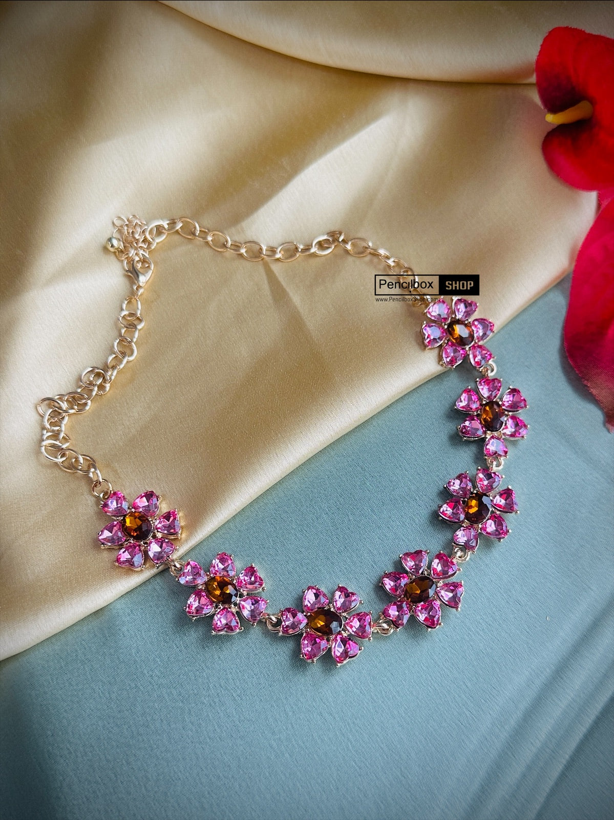 Designer Rhinestone Flower Statement Necklace IDW  display picture 1