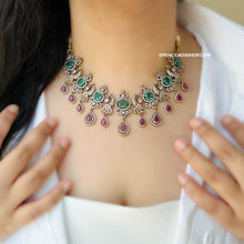 Load image into Gallery viewer, Peacock cz Green Pink Golden Temple Necklace set