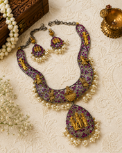 Load image into Gallery viewer, German Silver Ram Parivar ruby Big Statement Necklace set