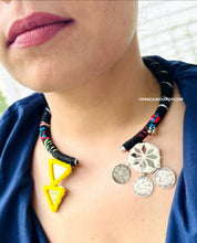 Load image into Gallery viewer, Handmade Ribbon Thread Yellow Hasli Mirror Necklace