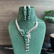 Load image into Gallery viewer, Emerald Green Invisible American Diamond Designer Dua tone Necklace set
