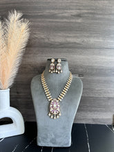Load image into Gallery viewer, Inlay Pink Gold plated moissanite Stone Designer Dainty Necklace set