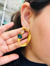 Load image into Gallery viewer, Gold matte Double Stone Svarovski American Diamond Stud Earrings