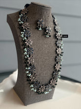 Load image into Gallery viewer, German Silver Premium Flower Stone Long Statement Necklace set