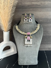 Load image into Gallery viewer, Pink Nandi Fusion German Silver Dual tone Necklace set
