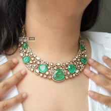 Load image into Gallery viewer, Tayani Gold plated Emerald Green Doublet Premium Statement Necklace set