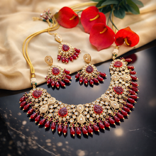Load image into Gallery viewer, Bridal Ruby Tayani Statement Heavy 22k gold plated necklace set