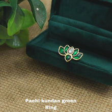 Load image into Gallery viewer, Lotus Pachi Kundan Small Golden Adjustable Ring
