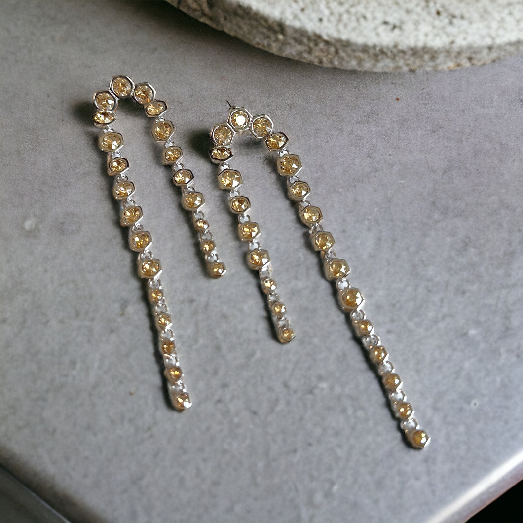 Hiral Double Long Svarovski Gold American Diamond Earrings