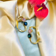 Load image into Gallery viewer, Gold matte Double Stone Svarovski American Diamond Stud Earrings