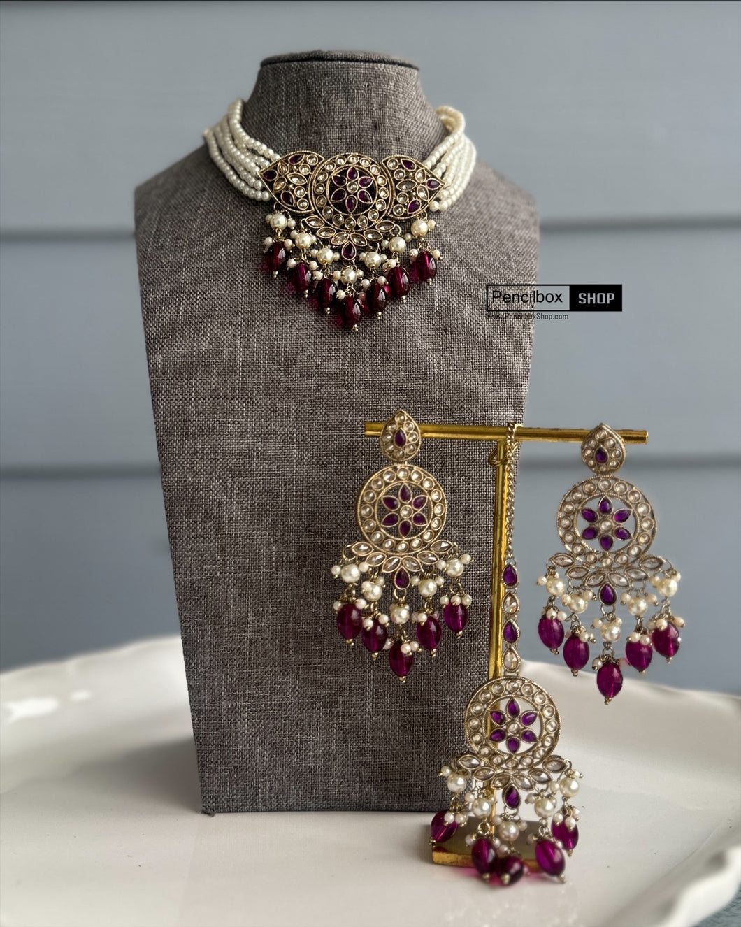 Polki Golden antique Finish Beads Choker necklace set with maangtikka