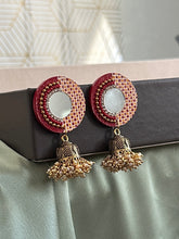 Load image into Gallery viewer, Handmade Mirror  handpainted wooden Jhumka earrings
