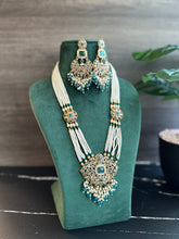 Load image into Gallery viewer, Teal Golden Polki Long Necklace Set
