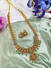 Load image into Gallery viewer, Lakshmi ji Pachi Kundan Double pendant long haram necklace set