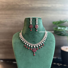 Load image into Gallery viewer, American diamond Tassel Ruby Victorian Necklace set