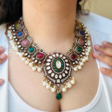 Load image into Gallery viewer, Moissanite Multicolor Gold plated Multicolor Statement Necklace set