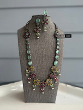 Load image into Gallery viewer, German Silver Yellow Ruby Stone Long Statement Necklace set
