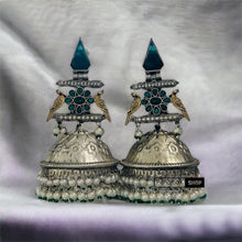 Load image into Gallery viewer, German silver peacock long jhumka Earrings
