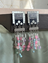 Load image into Gallery viewer, Handmade Square Long Mirror handpainted wooden Tassel  earrings
