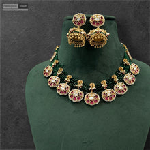 Load image into Gallery viewer, Green ruby Pearl beaded Crystal Mala ethnic temple necklace set