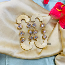 Load image into Gallery viewer, Gold matte Stone Svarovski American Diamond Long Earrings