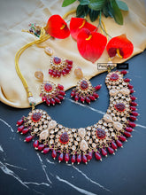 Load image into Gallery viewer, Bridal Ruby Tayani Statement Heavy 22k gold plated necklace set