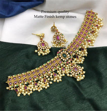 Load image into Gallery viewer, Multicolor Statement kemp stone choker necklace set