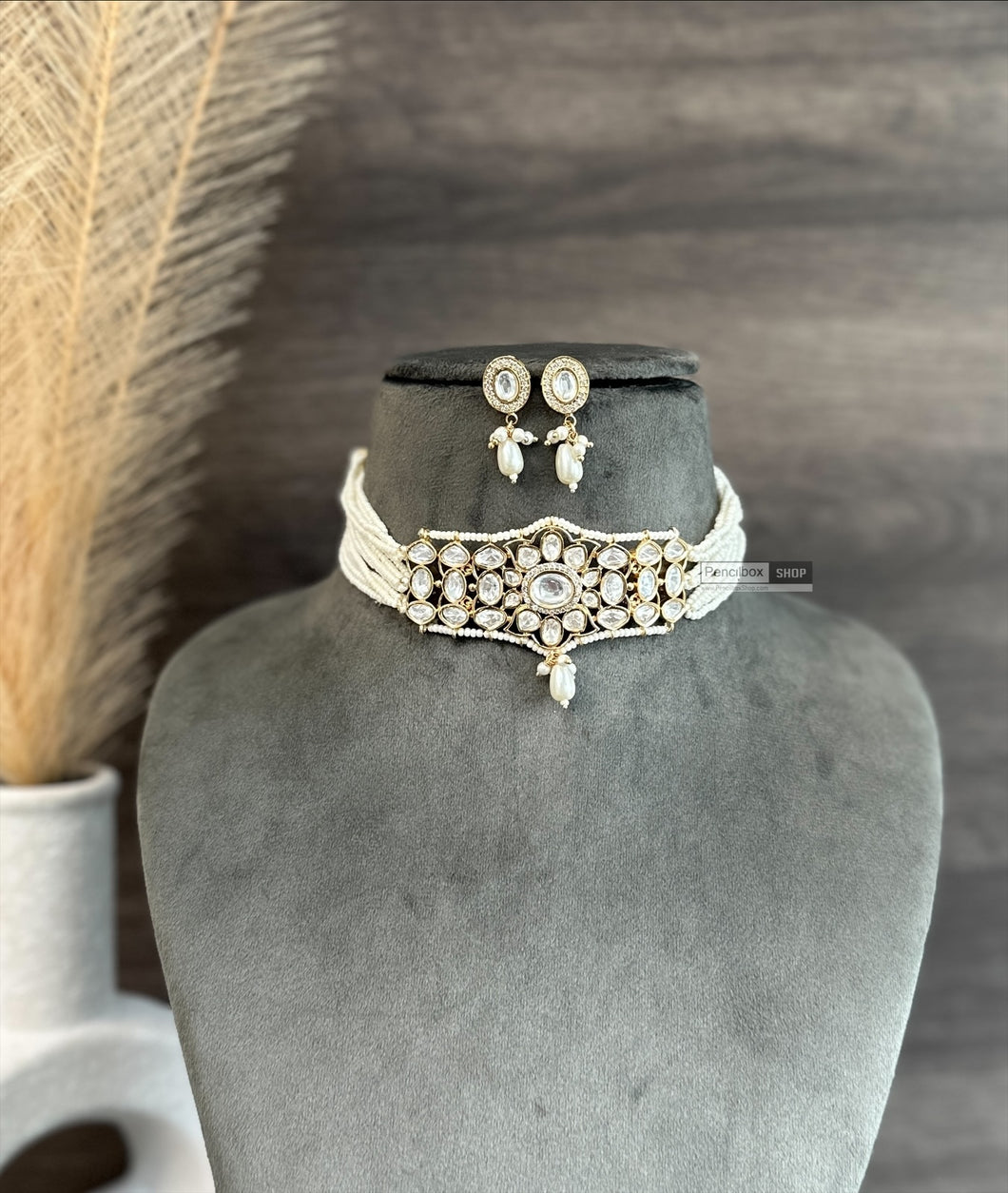 White-22k Gold plated Tayani Choker Premium Statement Necklace set Zara