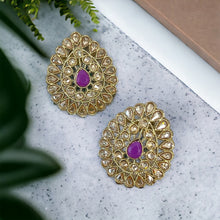 Load image into Gallery viewer, Polki Golden Antique Finish Tear drop stud earrings