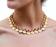 Load image into Gallery viewer, Radha Ruby Double layered Kundan back Meenakari Necklace set