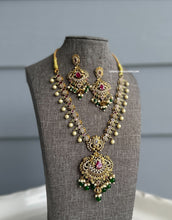 Load image into Gallery viewer, Exclusive cz kemp stone multicolor Necklace set Temple Jewelry