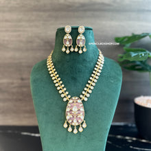 Load image into Gallery viewer, Inlay Pink Gold plated moissanite Stone Designer Dainty Necklace set