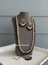 Load image into Gallery viewer, Lia Ruby Long Mirror Sleek Statement Necklace set with maangtikka