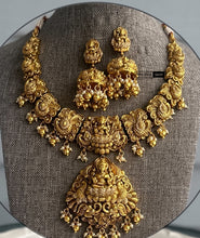 Load image into Gallery viewer, Golden Exclusive Lakshmi ji cz kemp stone Necklace set Temple Jewelry