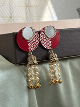 Load image into Gallery viewer, Long Handmade Mirror handpainted wooden Jhumka earrings
