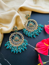 Load image into Gallery viewer, Polki Kundan golden long statement Chandbali Earrings