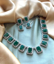 Load image into Gallery viewer, Designer Silver Finish American Diamond Necklace set