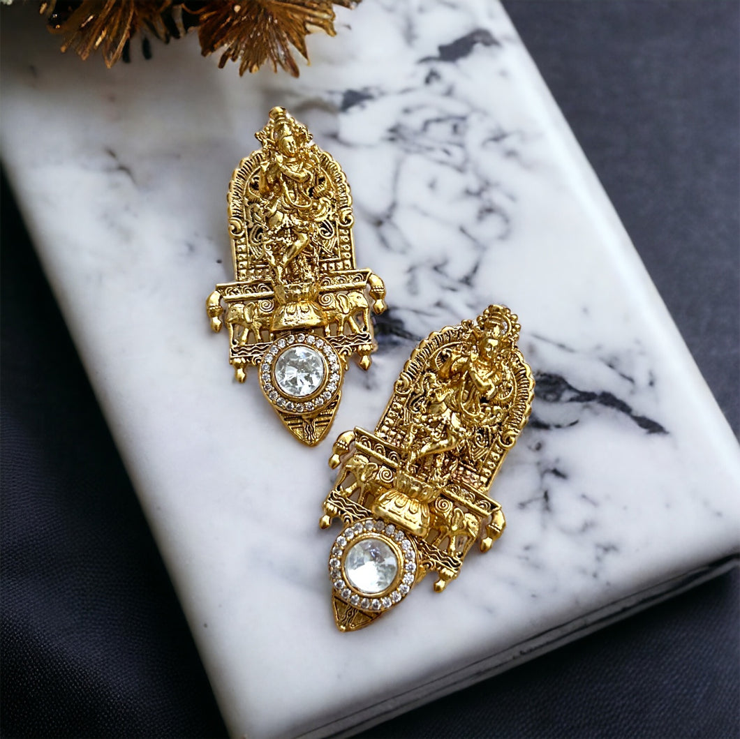 Krishna Moissanite pearl golden statement stud earrings