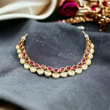 Load image into Gallery viewer, Radha Ruby Double layered Kundan back Meenakari Necklace set