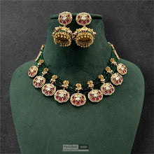 Load image into Gallery viewer, Green ruby Pearl beaded Crystal Mala ethnic temple necklace set