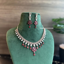 Load image into Gallery viewer, American diamond Tassel Ruby Victorian Necklace set