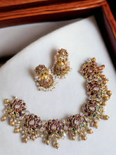 Load image into Gallery viewer, Statement Lotus Kemp Stone heavy Necklace set temple jewelry