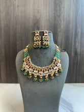 Load image into Gallery viewer, Rajwadi Layered Pearl Ruby Green Necklace Temple Set