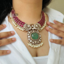 Load image into Gallery viewer, Moissanite Raveena Tandor Multicolor Gold plated Multicolor Statement Necklace set